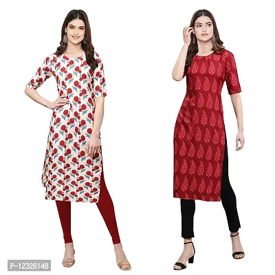 Straight Multicoloured Printed Crepe Kurta Pack Of 2