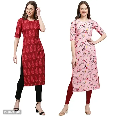 Stylish Crepe Printed Straight Kurta For Women-Pack Of 2-thumb0