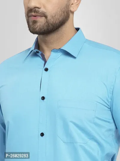 Men Stylish Blue Cotton Solid Long Sleeve Semi Formal Shirt-thumb4