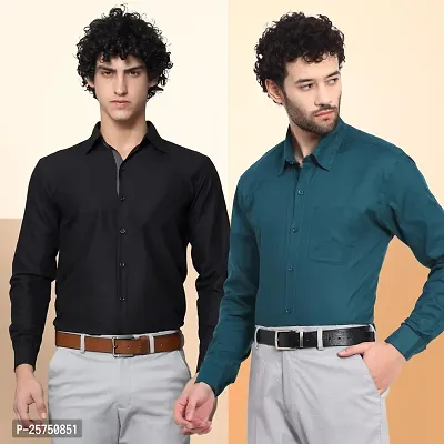 Stylish Cotton Multicoloured Solid Long Sleeves Fornal Shirt For Men Pack Of 2