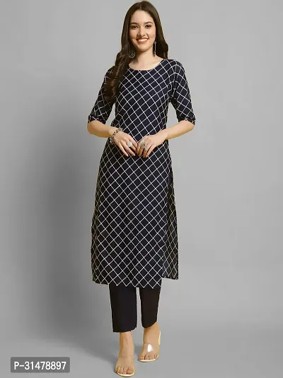 Stylish Blue Crepe Printed Straight kurta With Pant Set For Women-thumb2