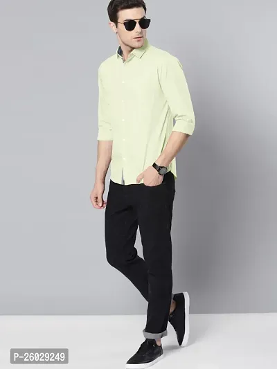 Men Stylish Beige Cotton Solid Long Sleeve Semi Formal Shirt