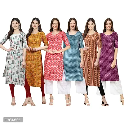 Women Crepe Digital Printed Straight Kurti  Pack of 6-thumb0