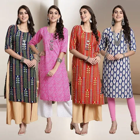 Fancy Straight Crepe Kurti - Pack Of 4