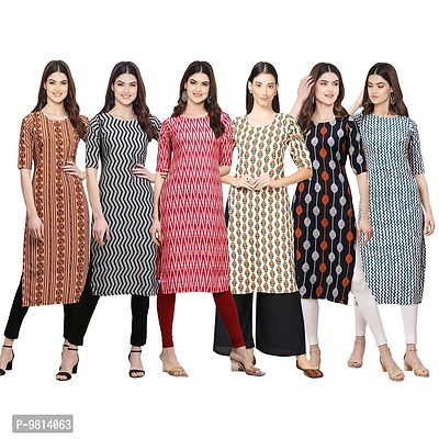 Women Crepe Digital Printed Straight Kurti  Pack of 6-thumb0