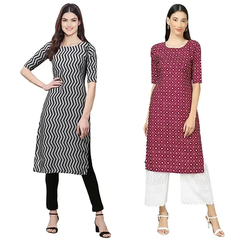 Stylish Crepe Straight Kurta For Women- Pack Of 2