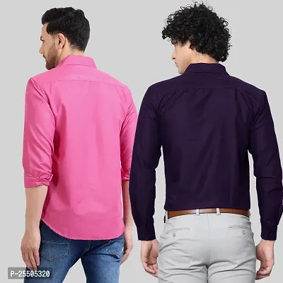 Elegant Cotton Multicoloured Long Sleeves Formal Shirt For Men- Pack Of 2-thumb2