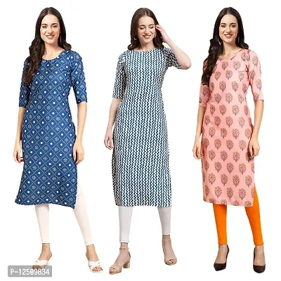 Women Crepe Digital Printed Straight Kurti  Pack of 3-thumb0