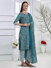 Stylish Cotton Blend Printed Kurta With Pant And Dupatta Set For Women-thumb3