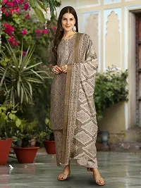 Stylish Cotton Blend Printed Kurta With Pant And Dupatta Set For Women-thumb1