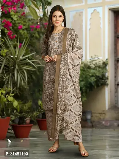 Stylish Cotton Blend Printed Kurta With Pant And Dupatta Set For Women-thumb2