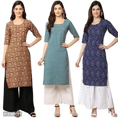 Stylish Multicoloured Crepe Stitched Kurta For Women Pack of 3-thumb0