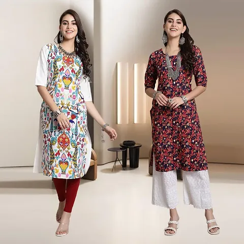 Fancy Straight Crepe Kurti - Pack Of 2