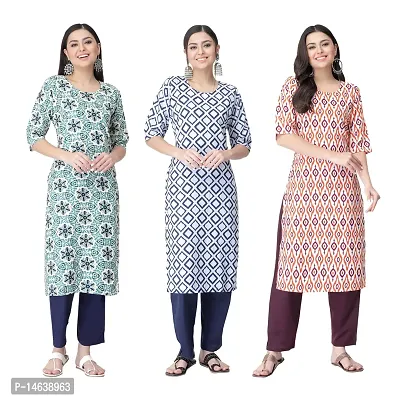 New Crepe Combo Printed Kurtis For Women Pack Of 3-thumb0