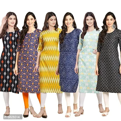 Women Crepe Digital Printed Straight Kurti  Pack of 6