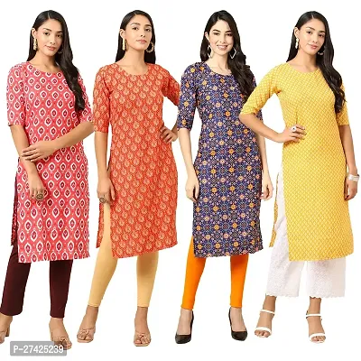 Stylish Multicoloured Crepe Stitched Kurta For Women Pack of 4