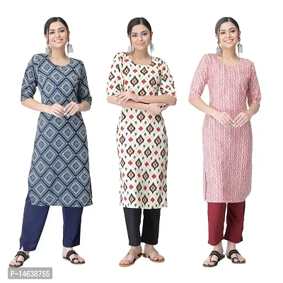 New Crepe Combo Printed Kurtis For Women Pack Of 3-thumb0