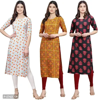 Stylish Multicoloured Crepe Stitched Kurta For Women Pack of 3