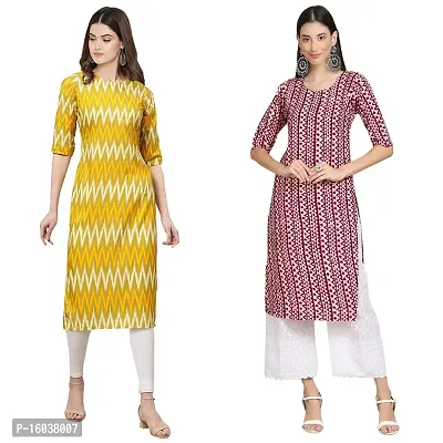 Stylish Crepe Printed Straight Kurta For Women-Pack Of 2-thumb0