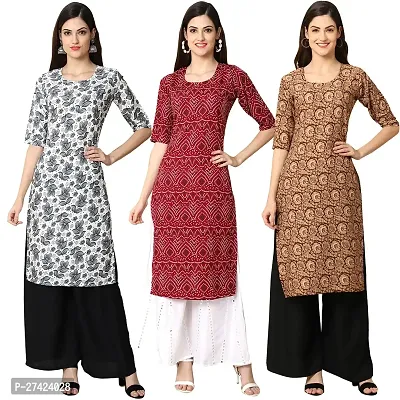 Stylish Multicoloured Crepe Stitched Kurta For Women Pack of 3-thumb0