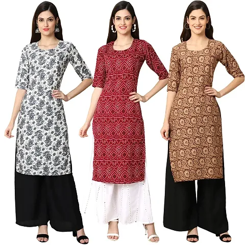 Beautiful Crepe Straight Kurta For Women Pack Of 3