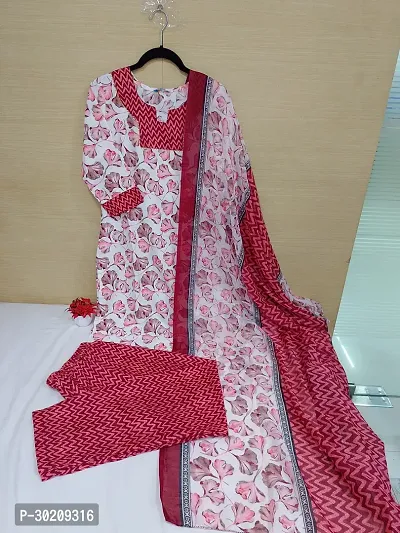 Elegant Cotton Printed Kurta with Pant And Dupatta Set For Women