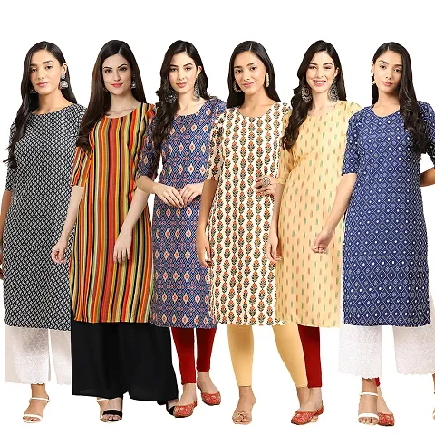 Combo Of 6 Crepe Printed Kurtis