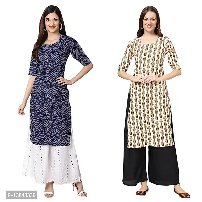 Alluring Crepe Printed Straight Kurta For Women- Pack Of 2