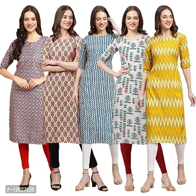 Attractive Straight Multicoloured Printed Crepe Kurta Combo For Women Pack Of 5-thumb0