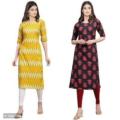 Stylish Crepe Printed Straight Kurta For Women-Pack Of 2-thumb0