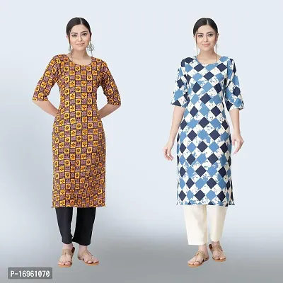 Women Stylish Crepe Ethnic Motif Casual Straight Kurta