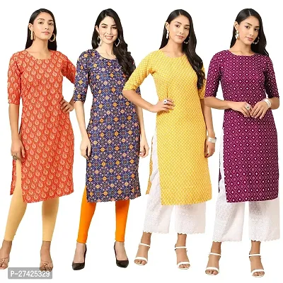 Stylish Multicoloured Crepe Stitched Kurta For Women Pack of 4