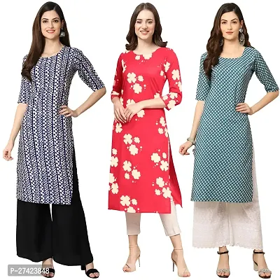 Stylish Multicoloured Crepe Stitched Kurta For Women Pack of 3-thumb0