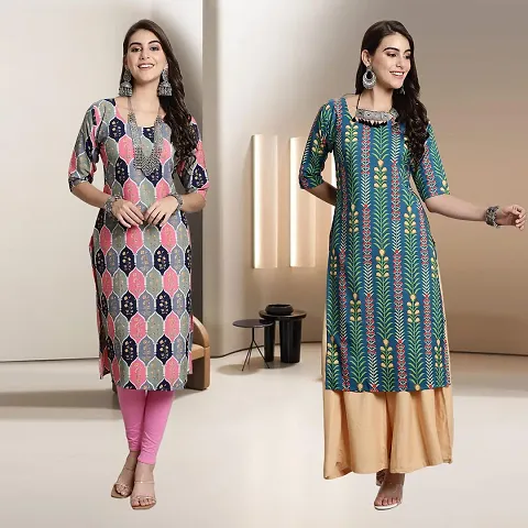 Fancy Straight Crepe Kurti - Pack Of 2