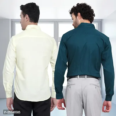 Stylish Cotton Multicoloured Solid Long Sleeves Fornal Shirt For Men Pack Of 2-thumb2