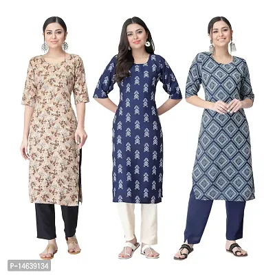 New Crepe Combo Printed Kurtis For Women Pack Of 3-thumb0