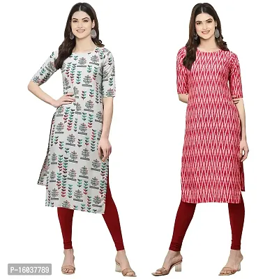 Stylish Crepe Printed Straight Kurta For Women-Pack Of 2-thumb0