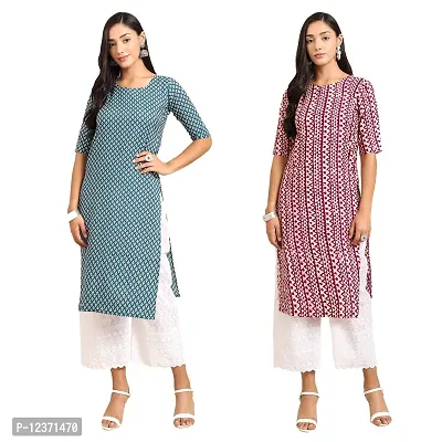 Straight Multicoloured Printed Crepe Kurta Pack Of 2-thumb0