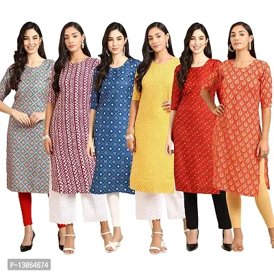 Trendy Crepe Digital Printed Straight Kurta For Women ( Pack Of 6 )-thumb0