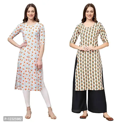 Straight Multicoloured Printed Crepe Kurta Pack Of 2