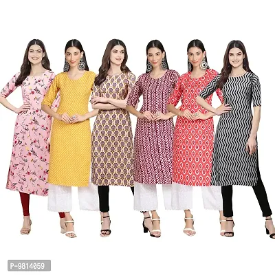 Women Crepe Digital Printed Straight Kurti  Pack of 6-thumb0