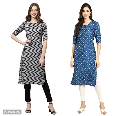 Stylish Crepe Printed Straight Kurta For Women- Pack Of 2