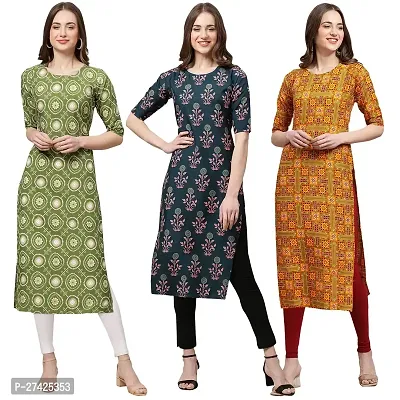 Stylish Multicoloured Crepe Stitched Kurta For Women Pack of 3