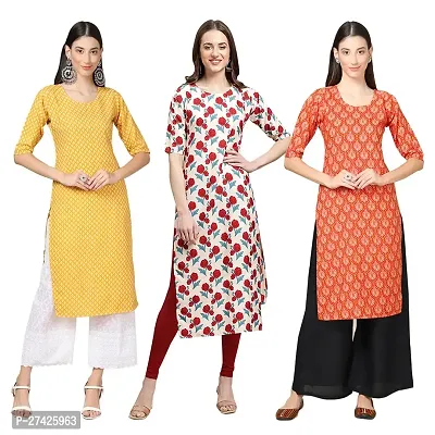 Stylish Multicoloured Crepe Stitched Kurta For Women Pack of 3-thumb0