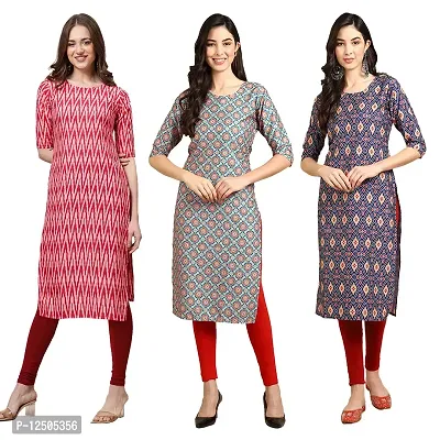 Trendy Women Crepe Digital Printed Straight Kurti  Pack of 3