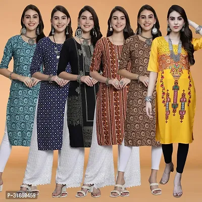 Fancy Crepe Printed Kurtas For Women Pack Of 6-thumb0