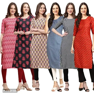 Women Crepe Digital Printed Straight Kurti  Pack of 6-thumb0