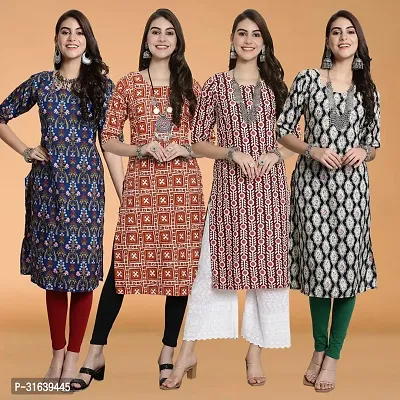 Attractive Multicoloured Printed Crepe Kurtas For Women Pack Of 4