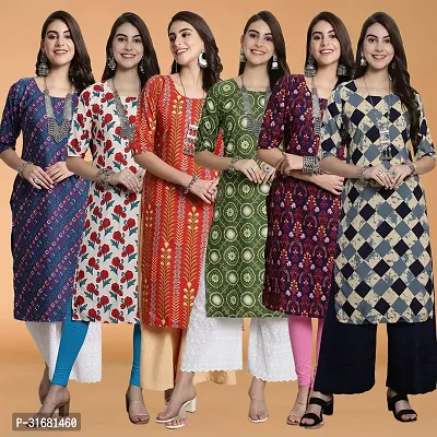 Fancy Crepe Printed Kurtas For Women Pack Of 6