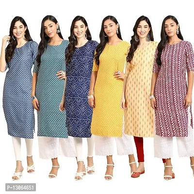 Trendy Crepe Digital Printed Straight Kurta For Women ( Pack Of 6 )